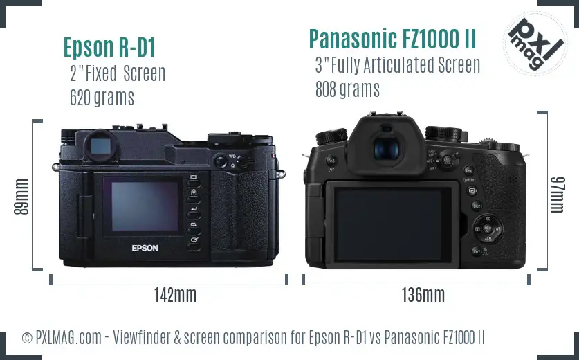 Epson R-D1 vs Panasonic FZ1000 II Screen and Viewfinder comparison