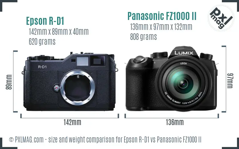 Epson R-D1 vs Panasonic FZ1000 II size comparison