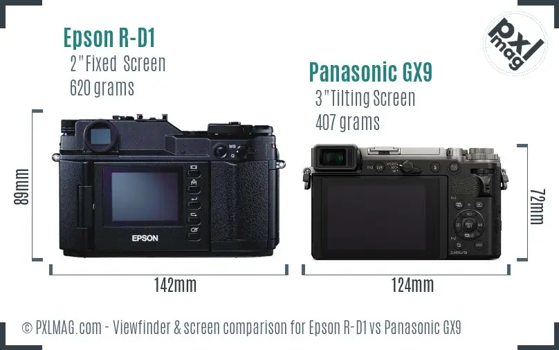 Epson R-D1 vs Panasonic GX9 Screen and Viewfinder comparison