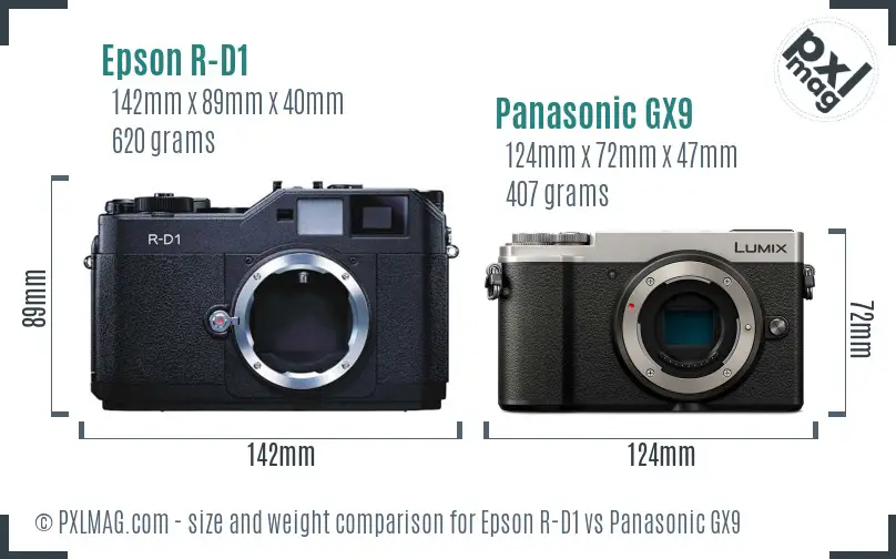 Epson R-D1 vs Panasonic GX9 size comparison