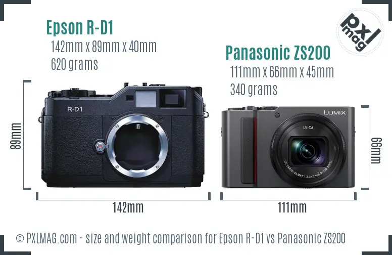 Epson R-D1 vs Panasonic ZS200 size comparison