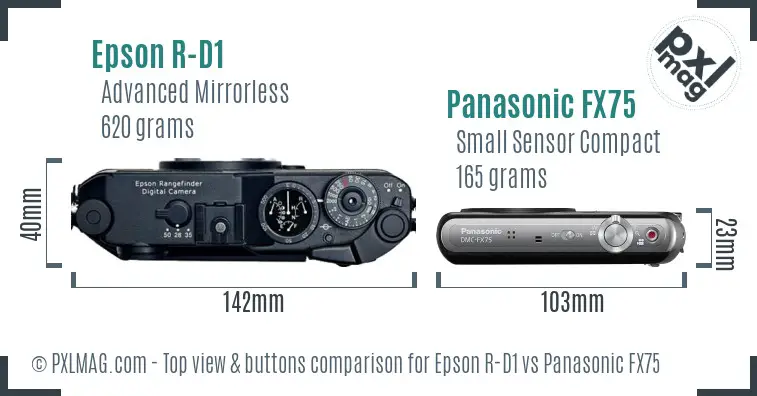 Epson R-D1 vs Panasonic FX75 top view buttons comparison