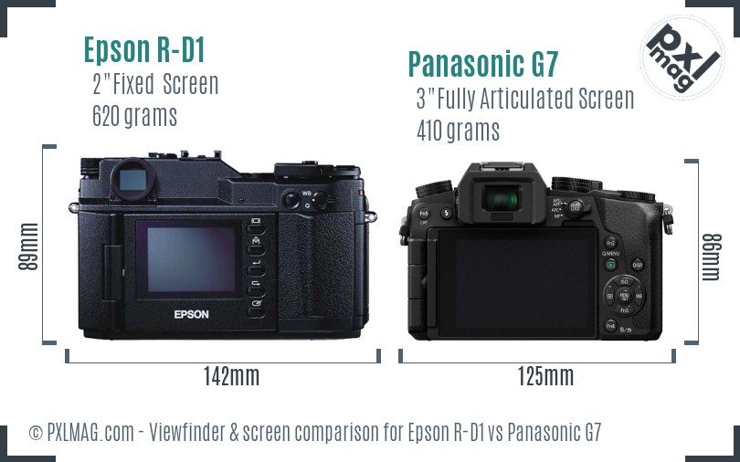 Epson R-D1 vs Panasonic G7 Screen and Viewfinder comparison