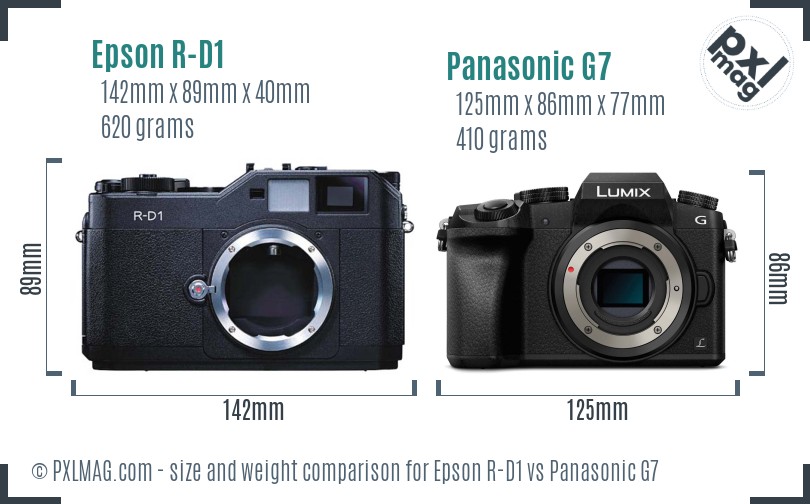 Epson R-D1 vs Panasonic G7 size comparison