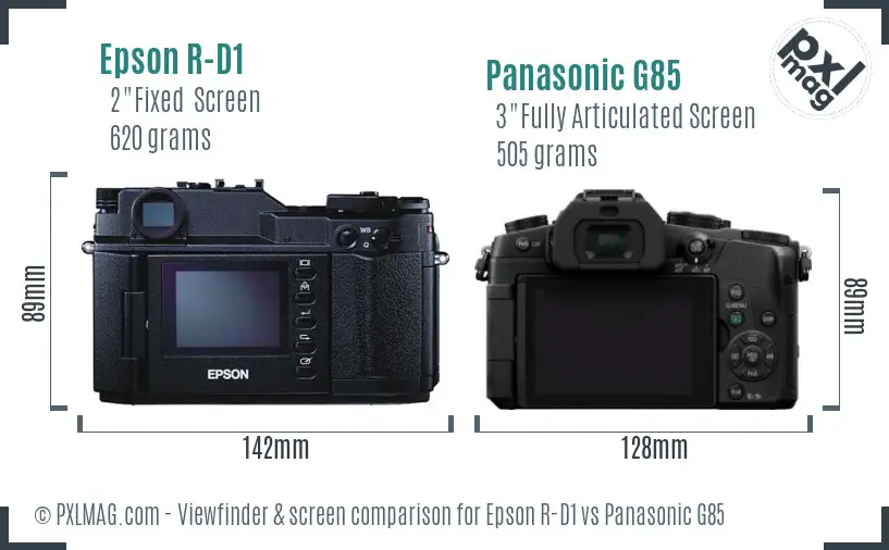 Epson R-D1 vs Panasonic G85 Screen and Viewfinder comparison