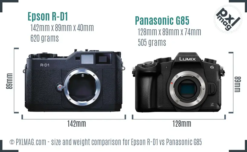 Epson R-D1 vs Panasonic G85 size comparison