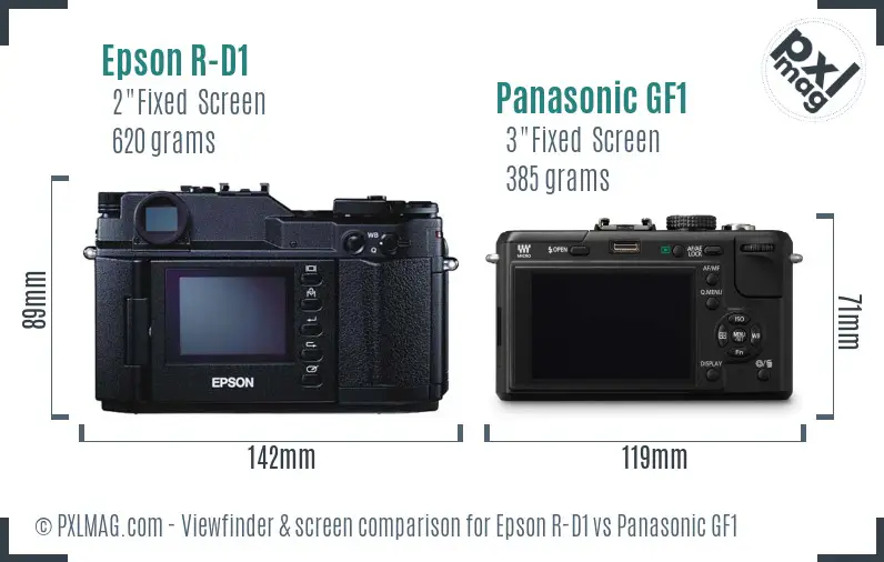 Epson R-D1 vs Panasonic GF1 Screen and Viewfinder comparison