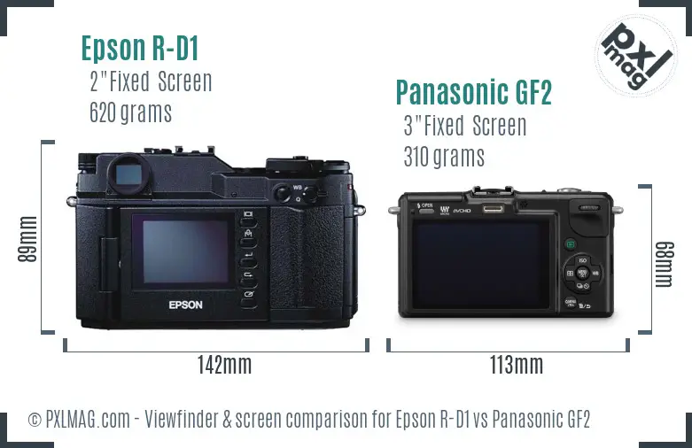 Epson R-D1 vs Panasonic GF2 Screen and Viewfinder comparison