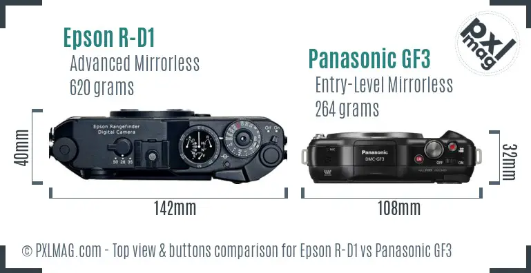 Epson R-D1 vs Panasonic GF3 top view buttons comparison