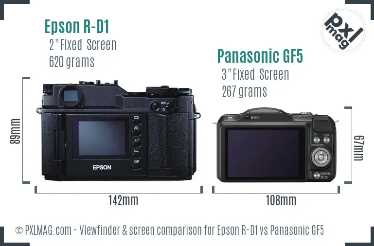Epson R-D1 vs Panasonic GF5 Screen and Viewfinder comparison