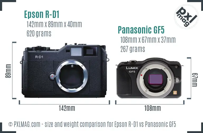 Epson R-D1 vs Panasonic GF5 size comparison
