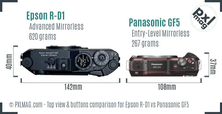 Epson R-D1 vs Panasonic GF5 top view buttons comparison