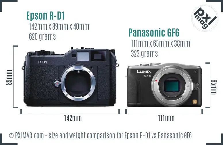 Epson R-D1 vs Panasonic GF6 size comparison