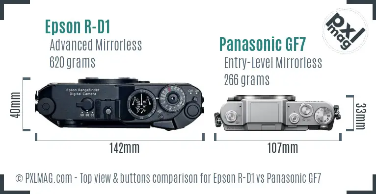 Epson R-D1 vs Panasonic GF7 top view buttons comparison