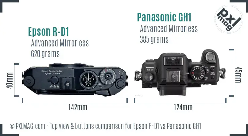 Epson R-D1 vs Panasonic GH1 top view buttons comparison