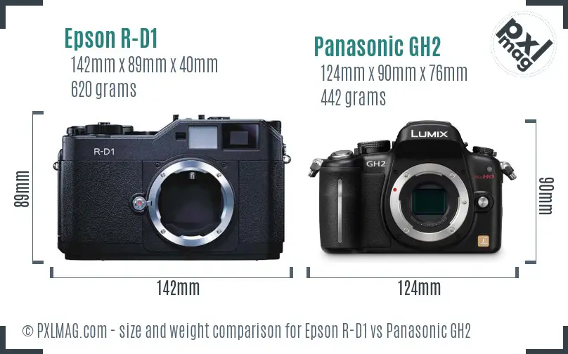 Epson R-D1 vs Panasonic GH2 size comparison