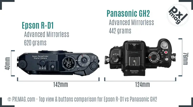 Epson R-D1 vs Panasonic GH2 top view buttons comparison