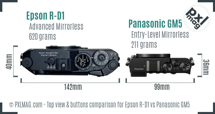 Epson R-D1 vs Panasonic GM5 top view buttons comparison Epson R-D1 vs Panasonic GM5 top view buttons comparison