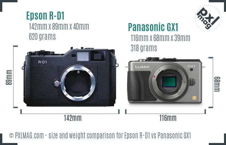 Epson R-D1 vs Panasonic GX1 size comparison Epson R-D1 vs Panasonic GX1 size comparison