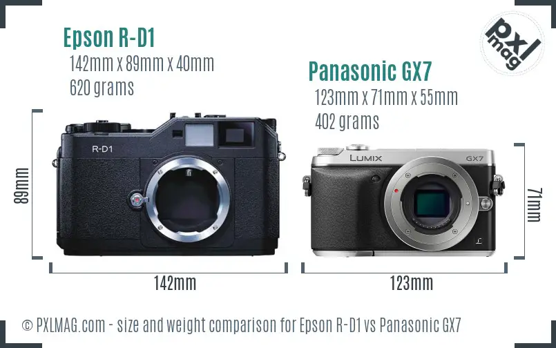 Epson R-D1 vs Panasonic GX7 size comparison