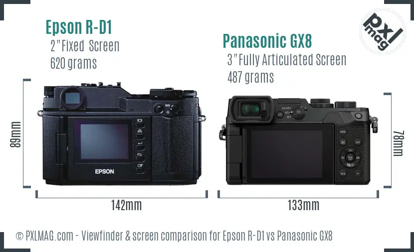 Epson R-D1 vs Panasonic GX8 Screen and Viewfinder comparison