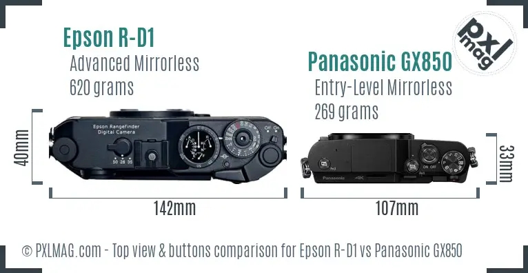 Epson R-D1 vs Panasonic GX850 top view buttons comparison