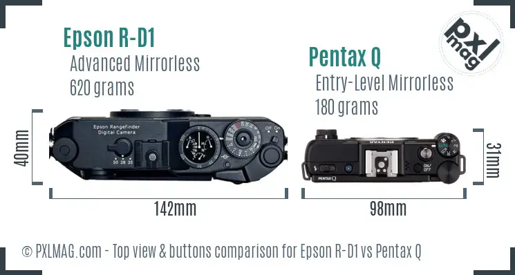 Epson R-D1 vs Pentax Q top view buttons comparison