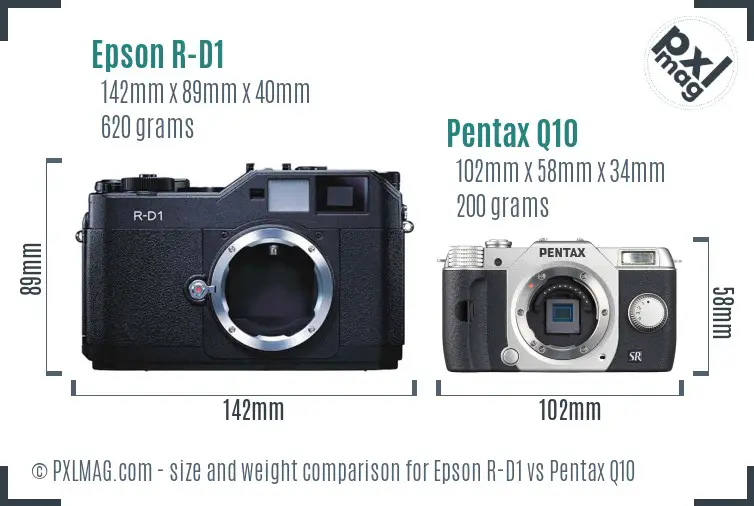 Epson R-D1 vs Pentax Q10 size comparison Epson R-D1 vs Pentax Q10 size comparison