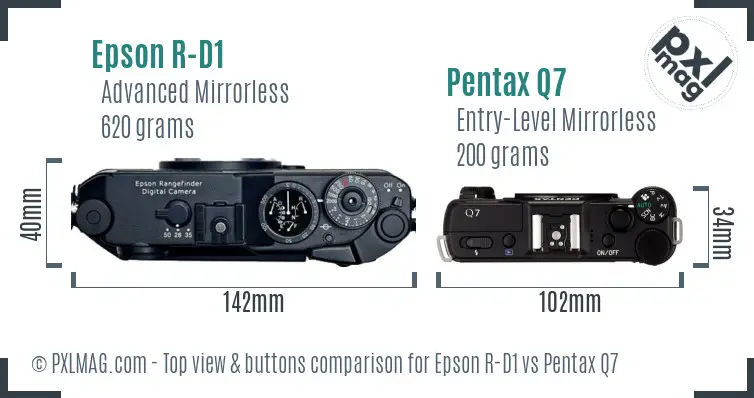 Epson R-D1 vs Pentax Q7 top view buttons comparison