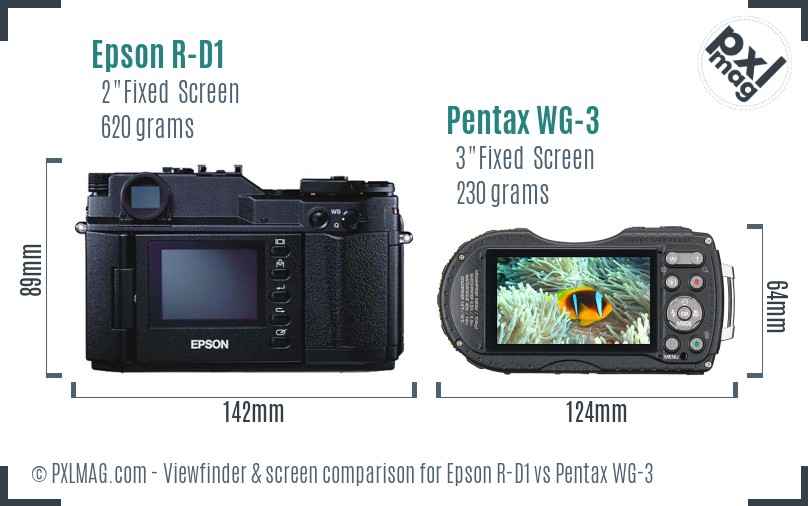 Epson R-D1 vs Pentax WG-3 Screen and Viewfinder comparison