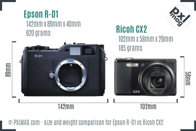 Epson R-D1 vs Ricoh CX2 size comparison Epson R-D1 vs Ricoh CX2 size comparison