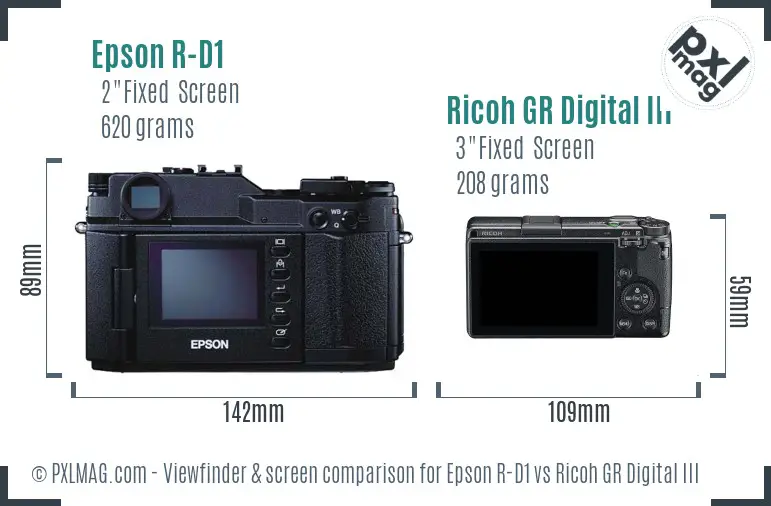 Epson R-D1 vs Ricoh GR Digital III Screen and Viewfinder comparison