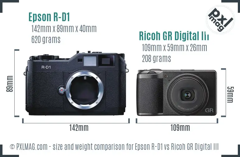 Epson R-D1 vs Ricoh GR Digital III size comparison