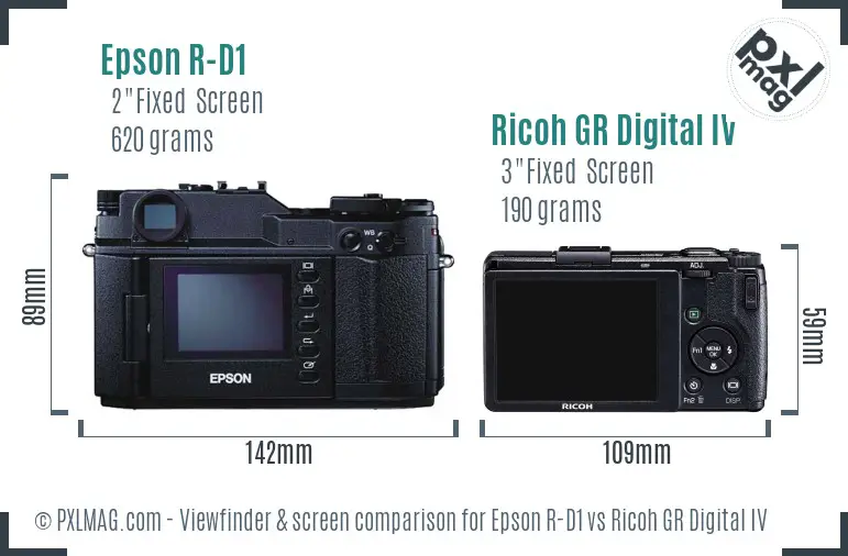 Epson R-D1 vs Ricoh GR Digital IV Screen and Viewfinder comparison Epson R-D1 vs Ricoh GR Digital IV Screen and Viewfinder comparison