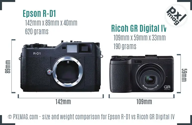 Epson R-D1 vs Ricoh GR Digital IV size comparison Epson R-D1 vs Ricoh GR Digital IV size comparison
