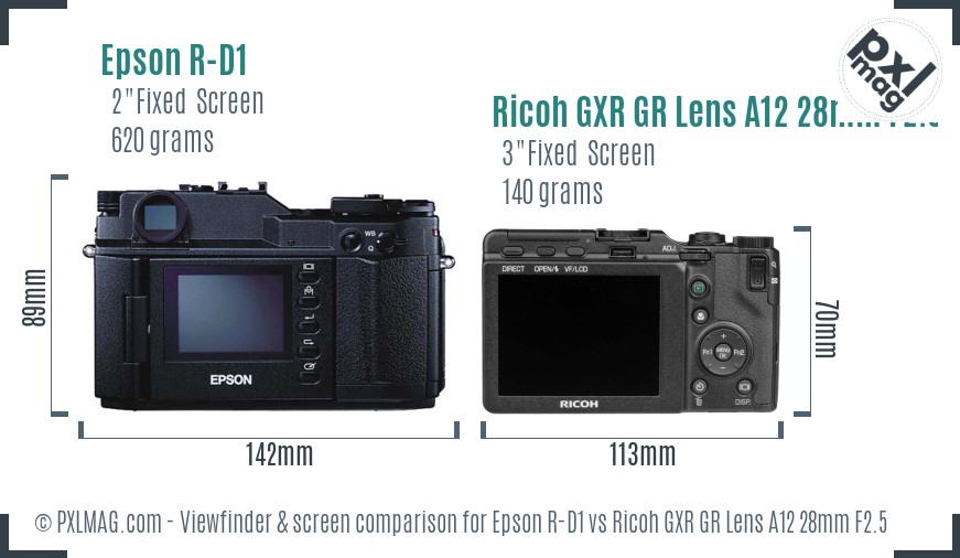 Epson R-D1 vs Ricoh GXR GR Lens A12 28mm F2.5 Screen and Viewfinder comparison