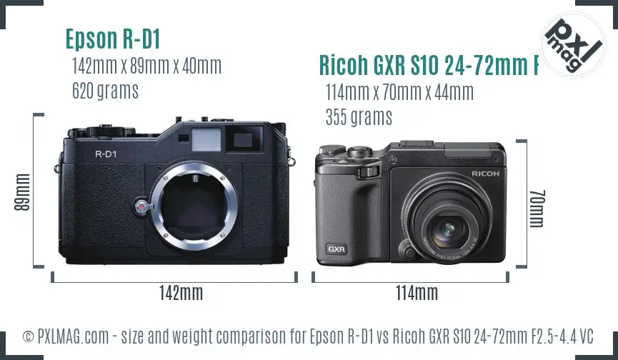 Epson R-D1 vs Ricoh GXR S10 24-72mm F2.5-4.4 VC size comparison