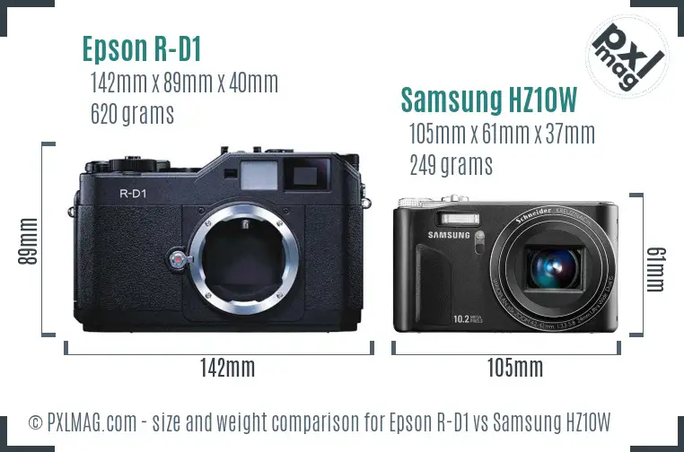 Epson R-D1 vs Samsung HZ10W size comparison