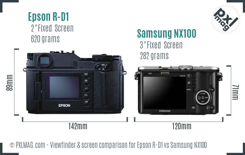 Epson R-D1 vs Samsung NX100 Screen and Viewfinder comparison