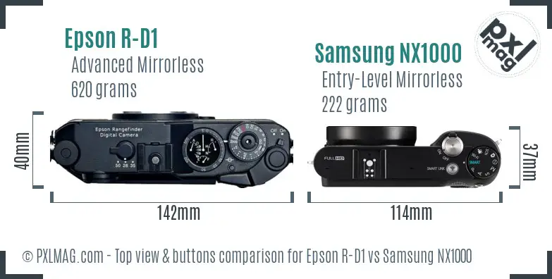 Epson R-D1 vs Samsung NX1000 top view buttons comparison
