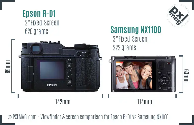 Epson R-D1 vs Samsung NX1100 Screen and Viewfinder comparison