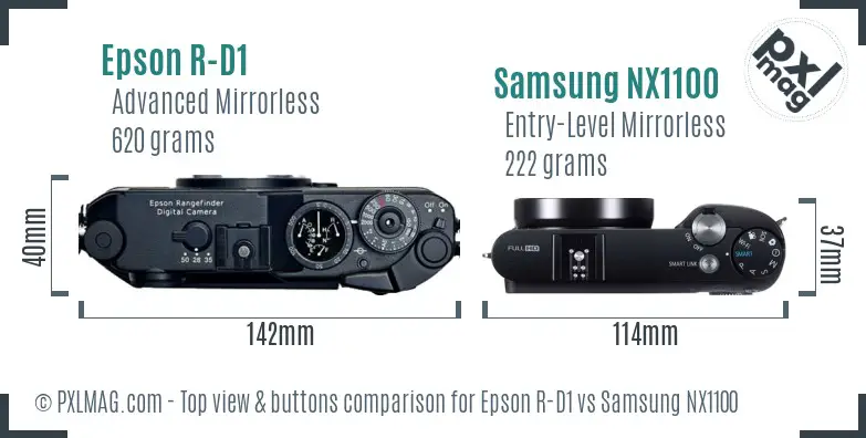 Epson R-D1 vs Samsung NX1100 top view buttons comparison