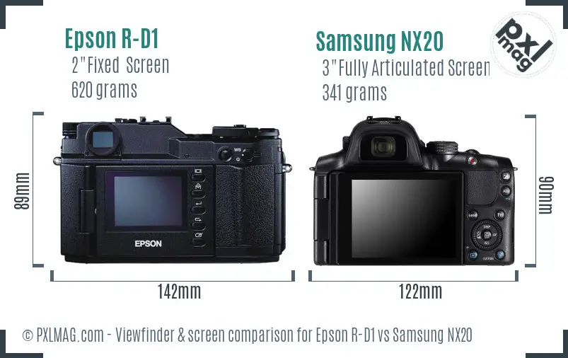 Epson R-D1 vs Samsung NX20 Screen and Viewfinder comparison