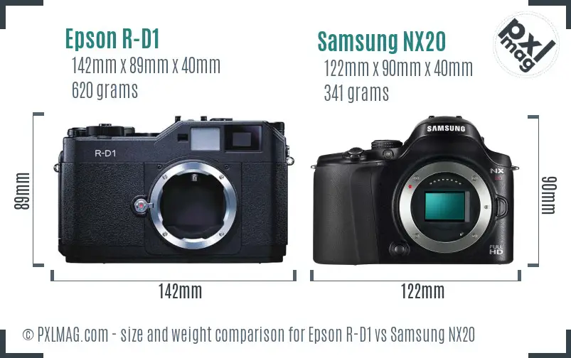 Epson R-D1 vs Samsung NX20 size comparison