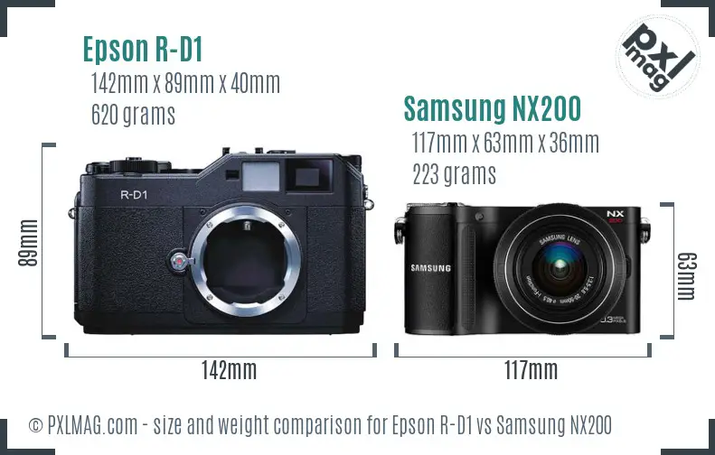 Epson R-D1 vs Samsung NX200 size comparison Epson R-D1 vs Samsung NX200 size comparison