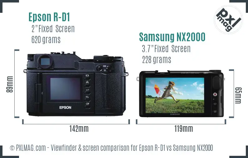 Epson R-D1 vs Samsung NX2000 Screen and Viewfinder comparison