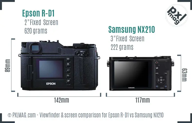 Epson R-D1 vs Samsung NX210 Screen and Viewfinder comparison