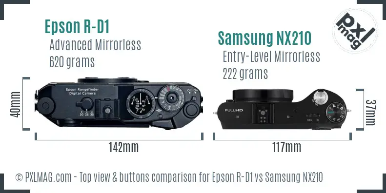 Epson R-D1 vs Samsung NX210 top view buttons comparison