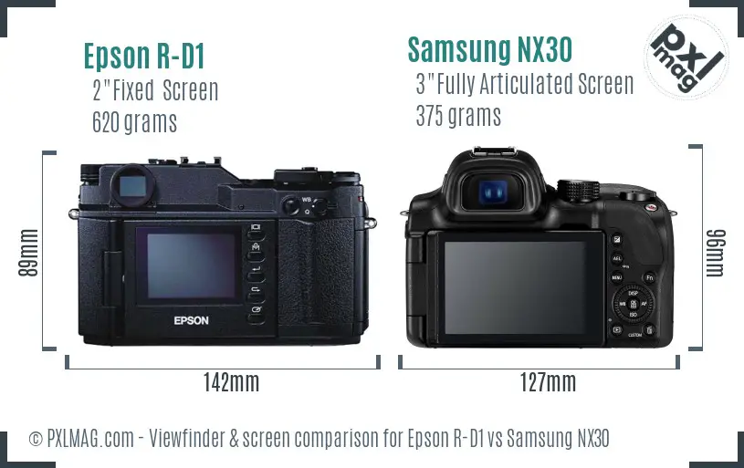 Epson R-D1 vs Samsung NX30 Screen and Viewfinder comparison