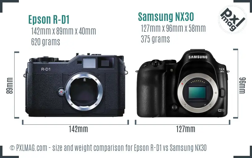 Epson R-D1 vs Samsung NX30 size comparison